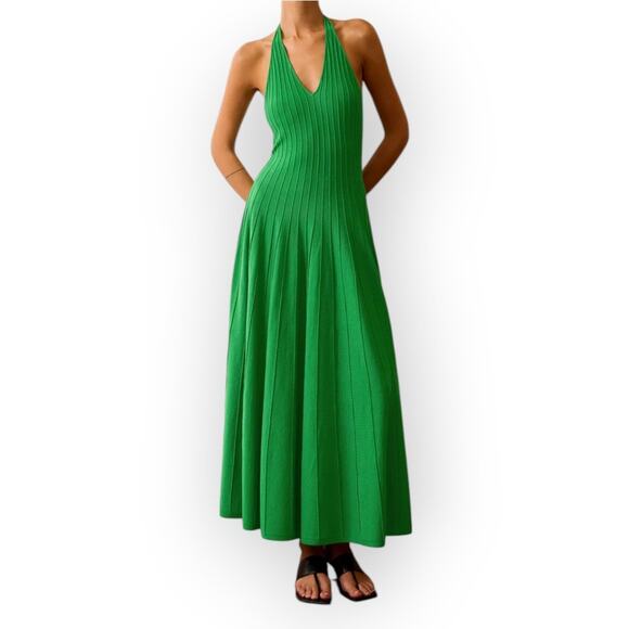 Green Knit Halter Maxi Dress – Size XL (12) - Picture 1 of 8